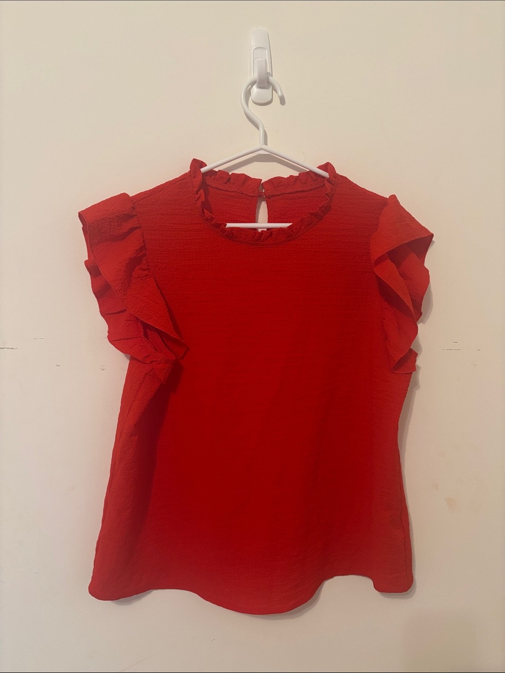 SHEIN Red Ruffle Sleeve Blouse